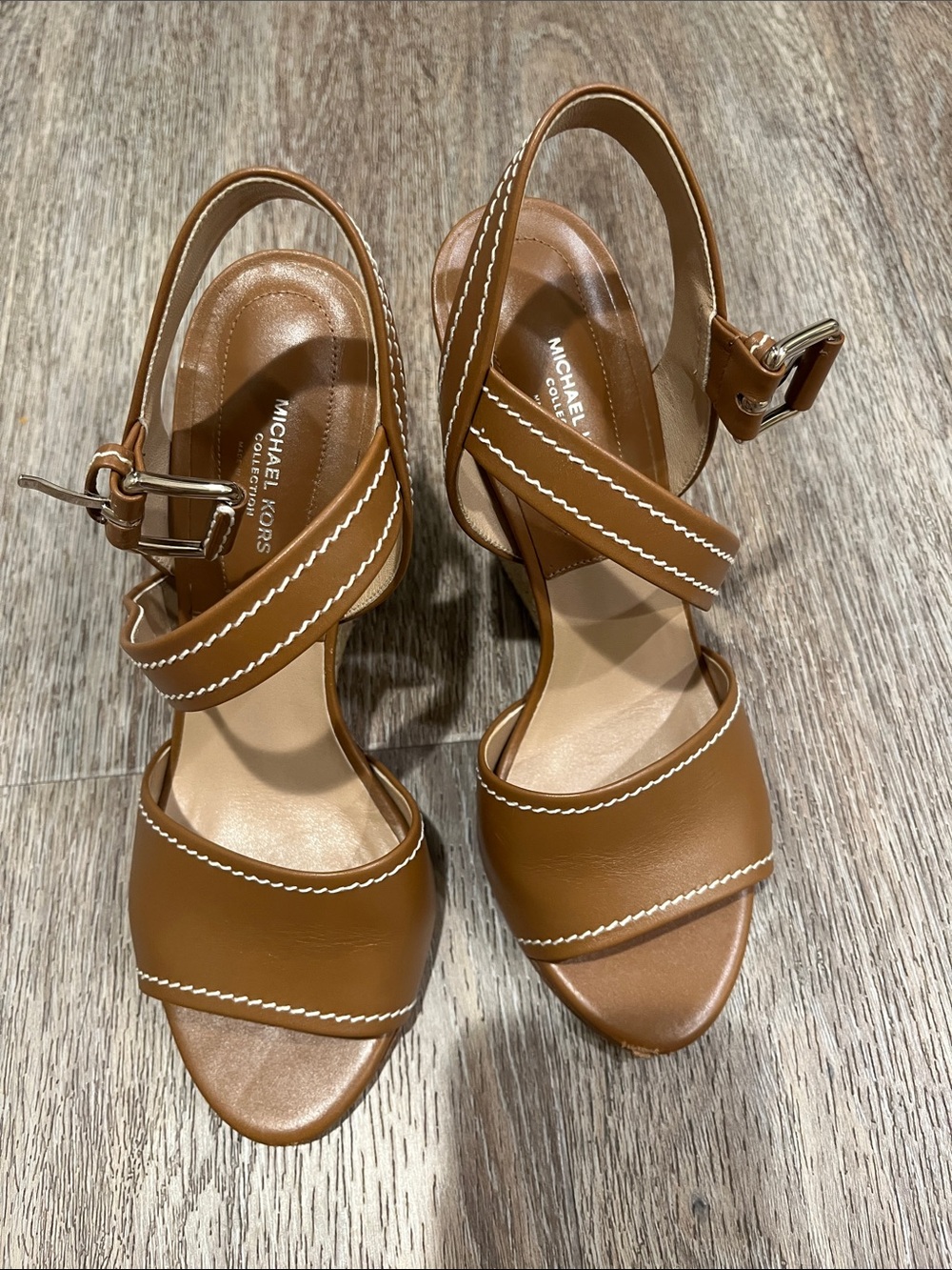 Michael Kors Tan Leather Ankle-Strap Sandals - Picture 2 of 8